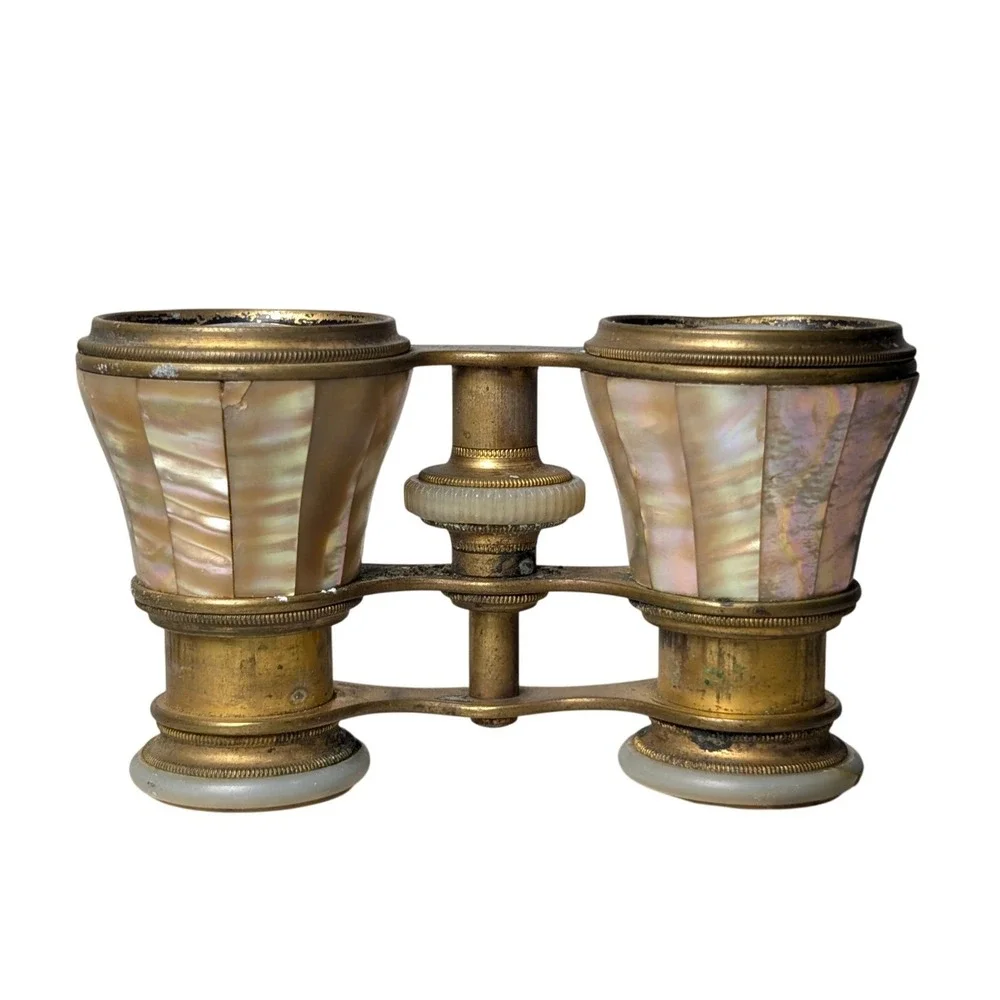 Antique French Mother of Pearl Brass Opera Glasses Le Souverain Paris Binoculars